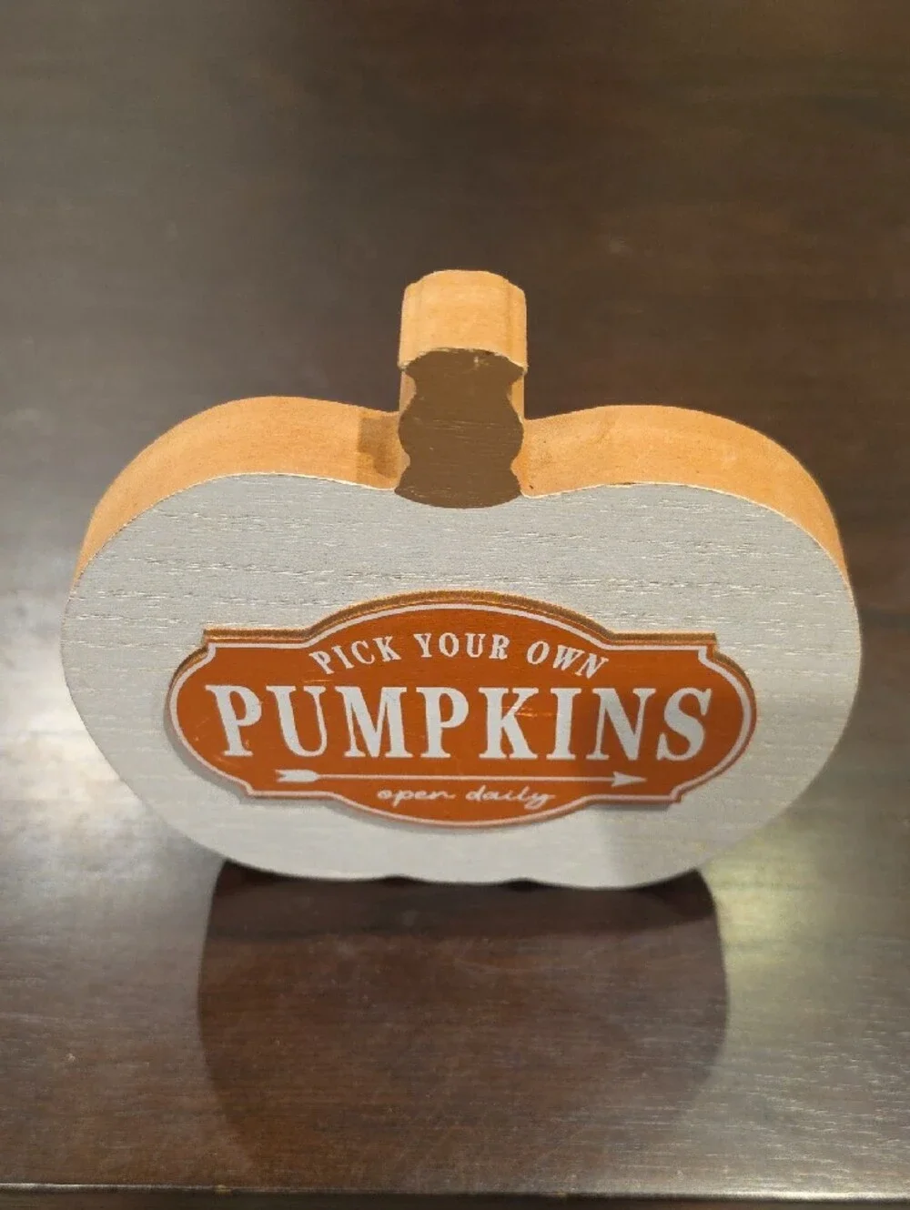 Rustic White Pumpkin Sign with Orange 'Pumpkins' Label - Home Decor